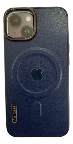 Capinha Para iPhone 14 Feito Em Couro Sintético C/ Magsafe Azul-escuro Logo Da Apple