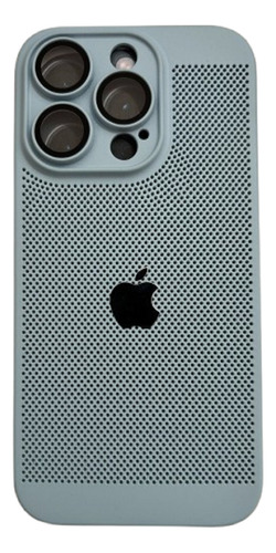 Capa iPhone 14 Pro Azul Claro Estilo Speaker Textura Perfura Azul-claro Capa Estilo Speaker Azul Claro Com Logo Apple